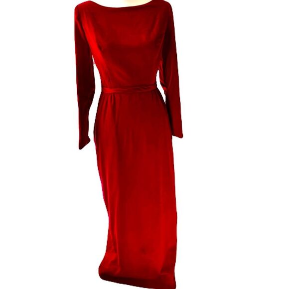 Vintage Dresses & Skirts - Vintage Handmade Red Dress, Elegant Long Sleeve Gown, Diamond in the Rough